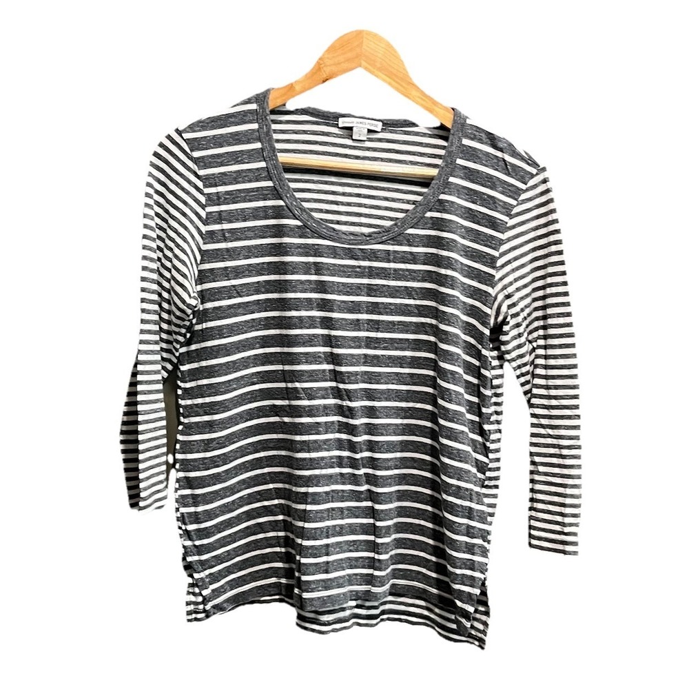 James Perse Gray White Stripe Cotton Long Sleeve Women's T-Shirt Size 2